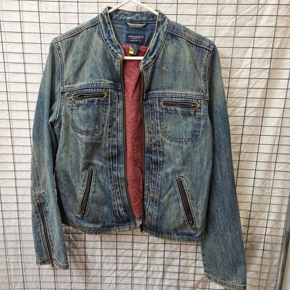 American Eagle Denim Jacket Womens L Moto Zip